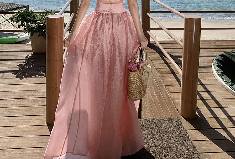 Set: Maxi Camisole Skirt Plain Top High Crop + Waist