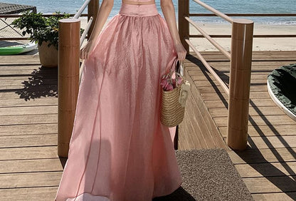 Set: Maxi Camisole Skirt Plain Top High Crop + Waist