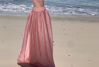 Set: Maxi Camisole Skirt Plain Top High Crop + Waist
