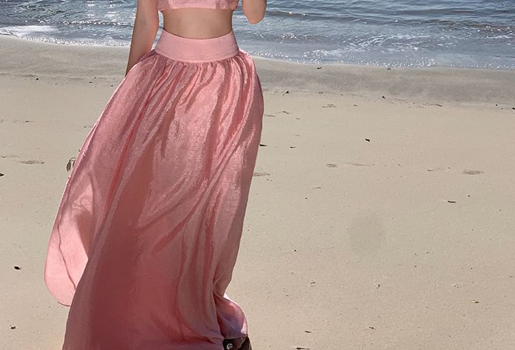 Set: Maxi Camisole Skirt Plain Top High Crop + Waist