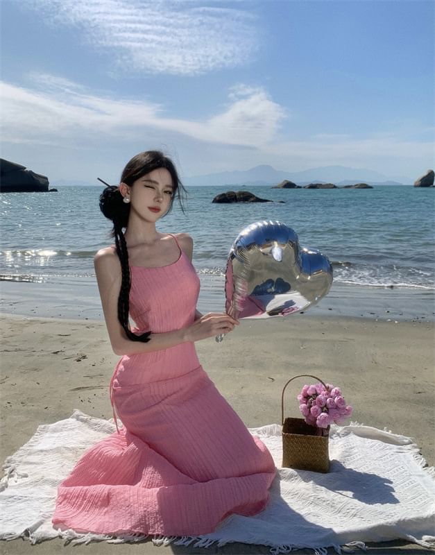 Strap Spaghetti Dress Plain Maxi Mermaid