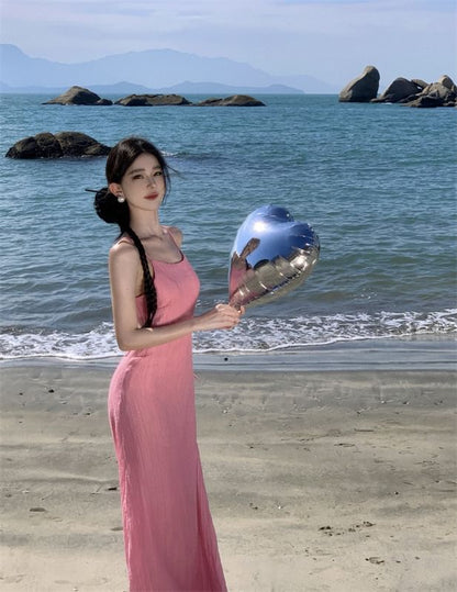 Strap Spaghetti Dress Plain Maxi Mermaid