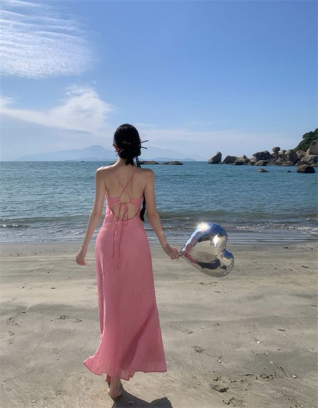 Strap Spaghetti Dress Plain Maxi Mermaid