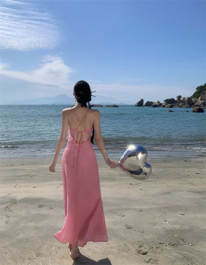 Strap Spaghetti Dress Plain Maxi Mermaid