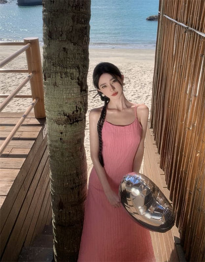 Strap Spaghetti Dress Plain Maxi Mermaid
