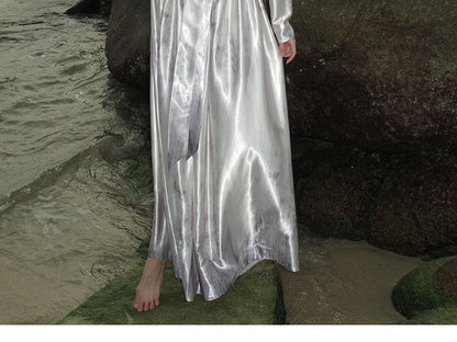 Maxi Dress Cutout V-Neck Long-Sleeve A-Line