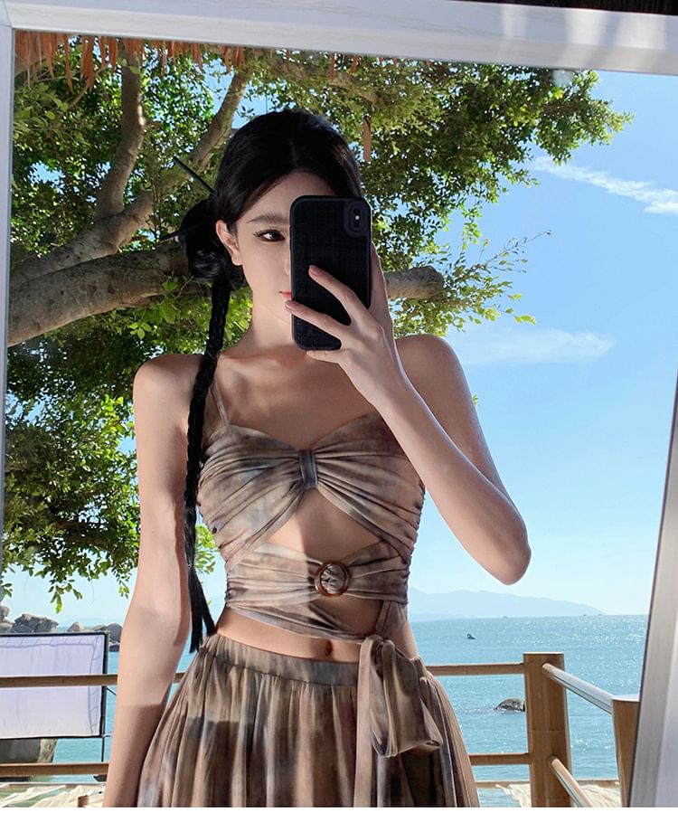 Tie Waist Crop + Maxi A-Line Set: Camisole Dye Skirt Top High