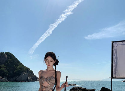 Tie Waist Crop + Maxi A-Line Set: Camisole Dye Skirt Top High