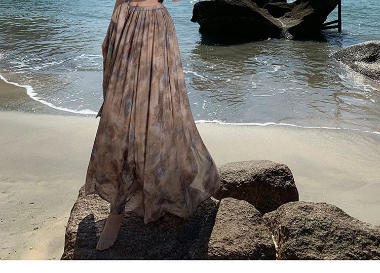 Tie Waist Crop + Maxi A-Line Set: Camisole Dye Skirt Top High