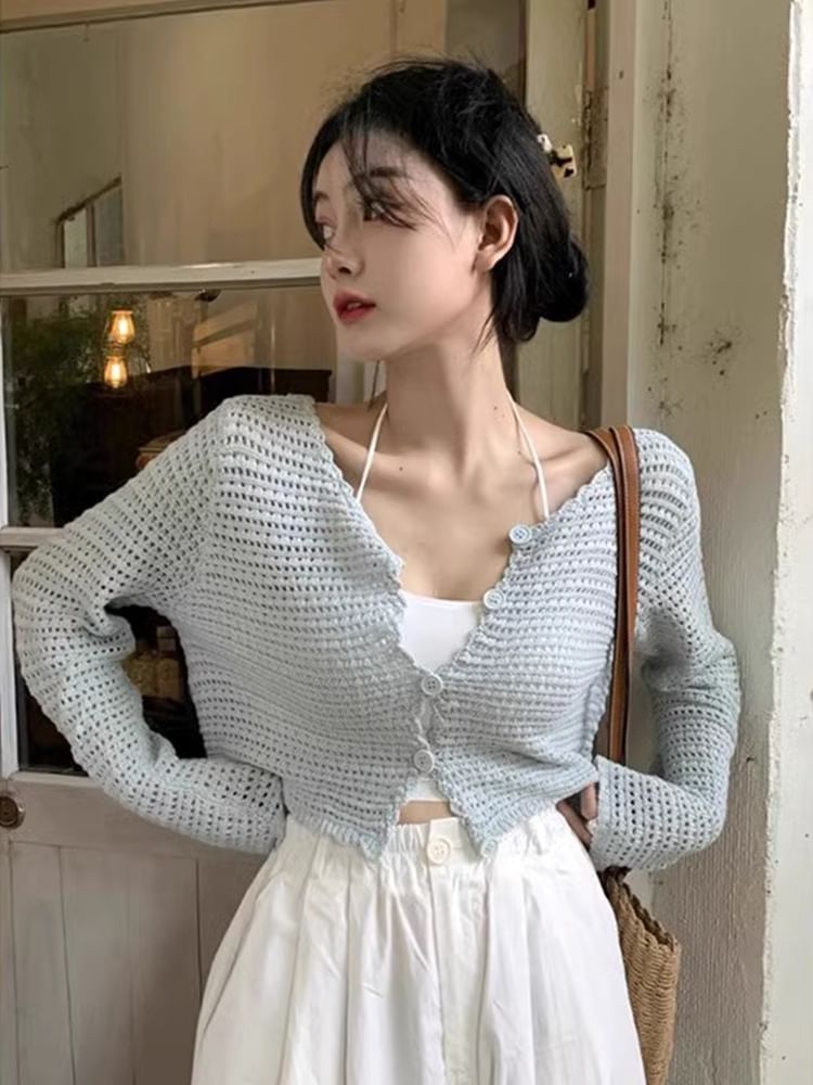 Crop Top Plain V-Neck