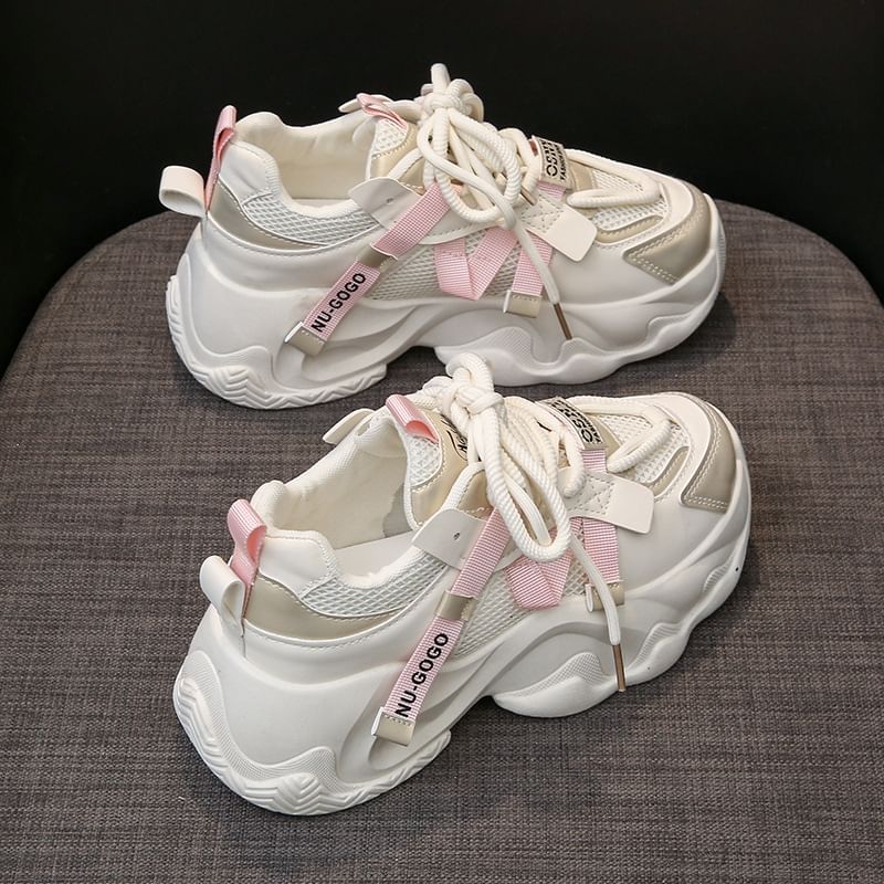 Platform Mesh Panel Lace-Up Sneakers