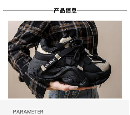 Platform Mesh Panel Lace-Up Sneakers