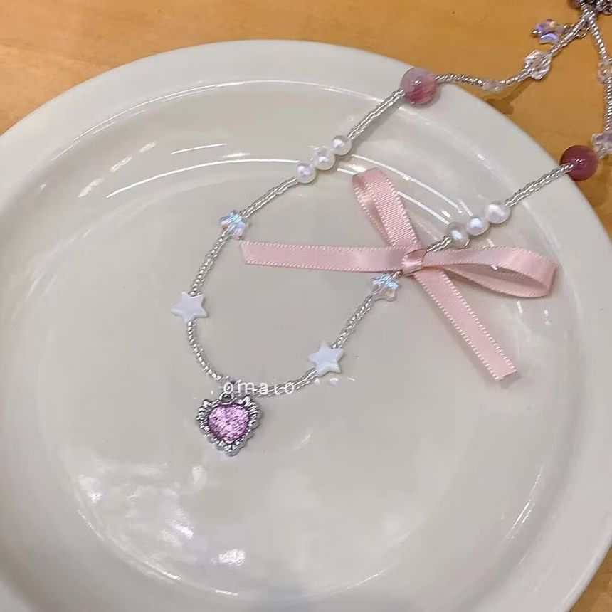 Rhinestone Necklace Pendant Ribbon