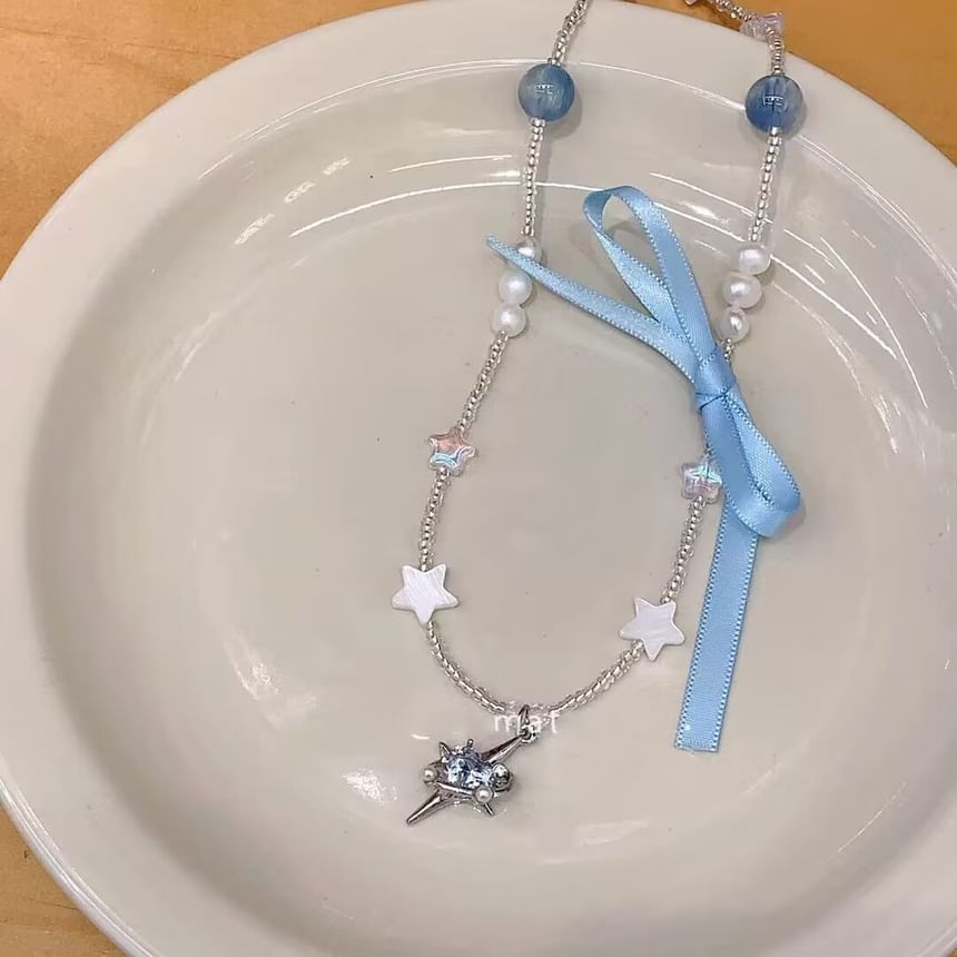 Rhinestone Necklace Pendant Ribbon