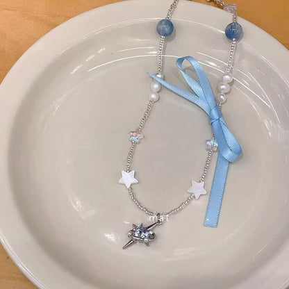 Rhinestone Necklace Pendant Ribbon