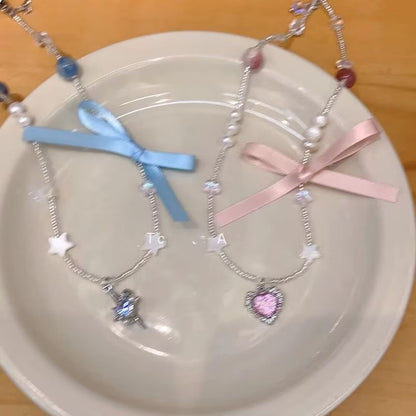 Rhinestone Necklace Pendant Ribbon