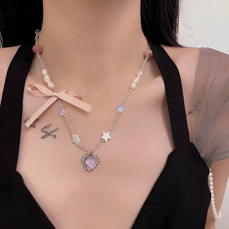 Rhinestone Necklace Pendant Ribbon