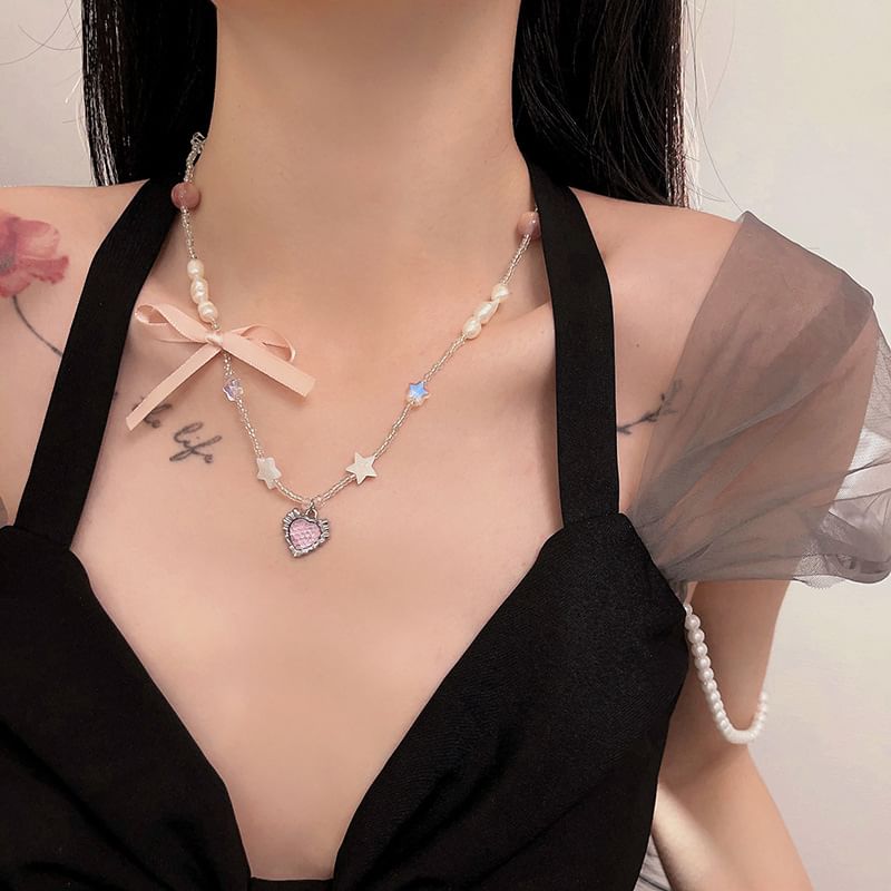 Rhinestone Necklace Pendant Ribbon