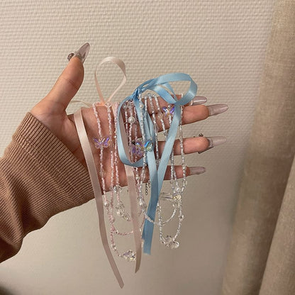 Ribbon Layered Necklace Butterfly Bead