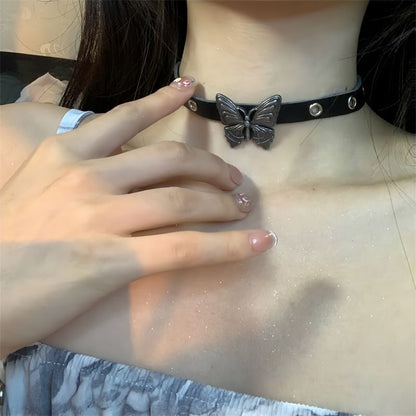 Faux Choker Bracelet Butterfly Leather /