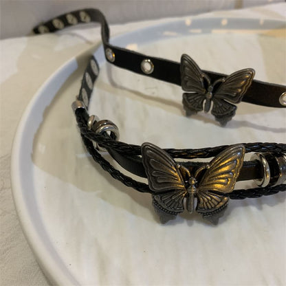 Faux Choker Bracelet Butterfly Leather /