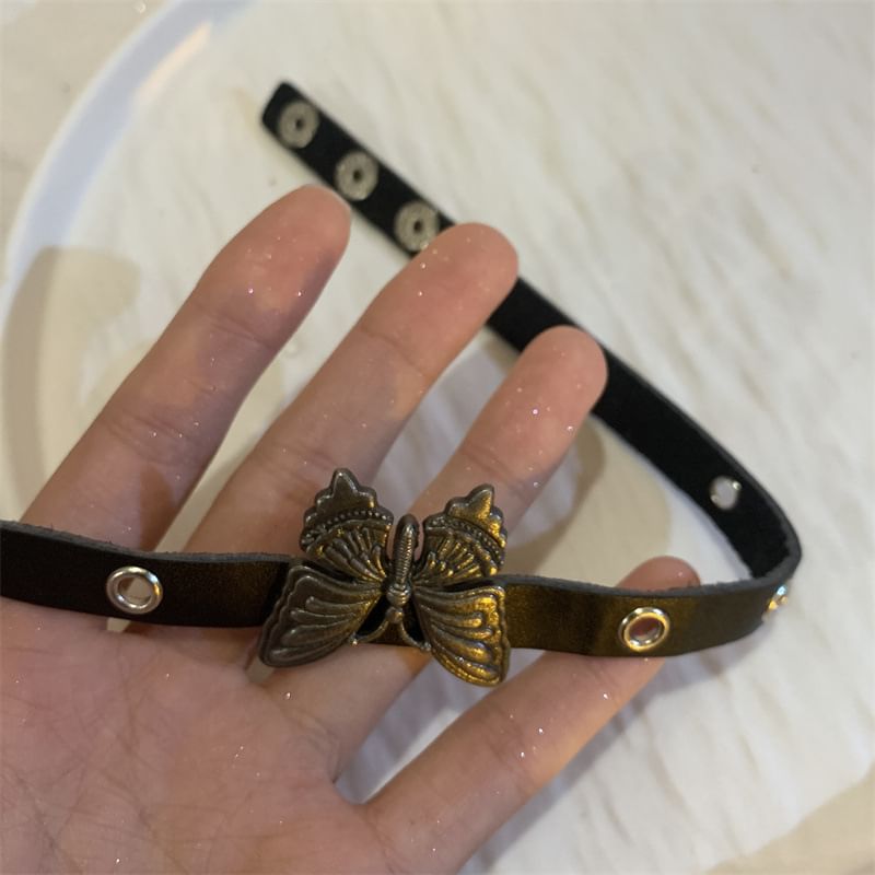Faux Choker Bracelet Butterfly Leather /