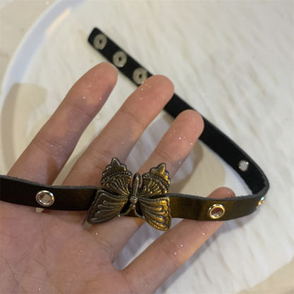 Faux Choker Bracelet Butterfly Leather /