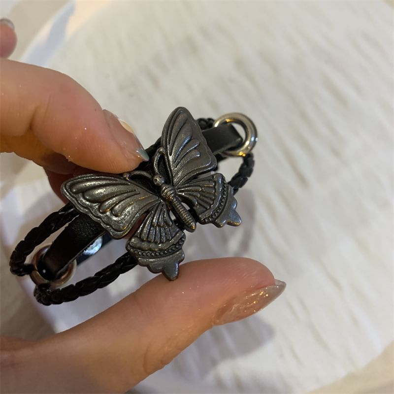 Faux Choker Bracelet Butterfly Leather /