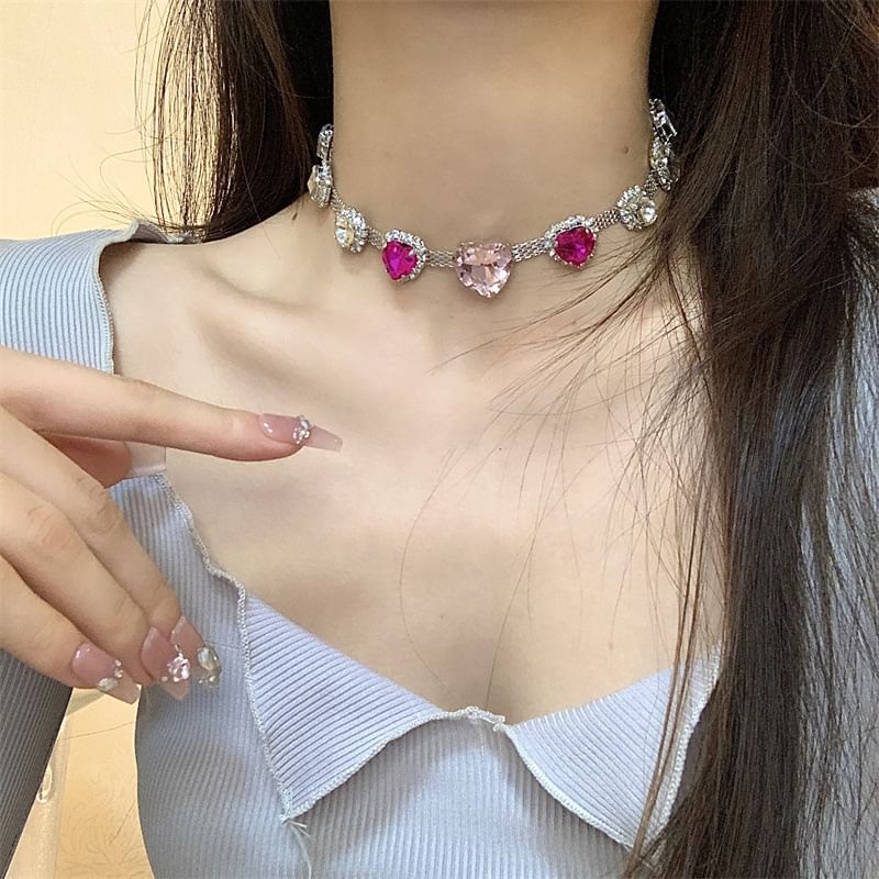 Rhinestone Choker Heart