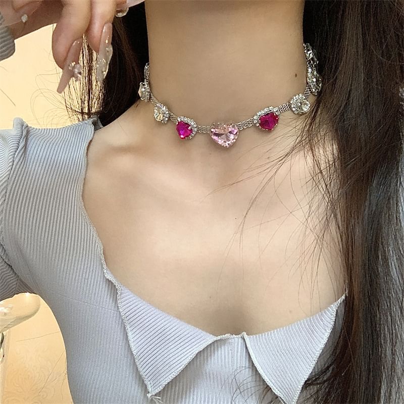 Rhinestone Choker Heart