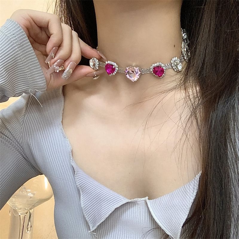 Rhinestone Choker Heart