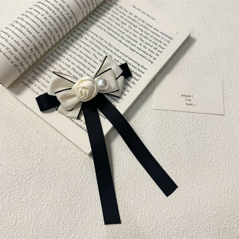 Faux Pearl Brooch Rose Bow