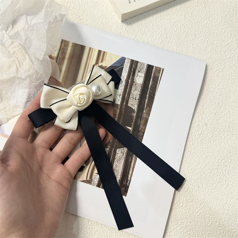Faux Pearl Brooch Rose Bow