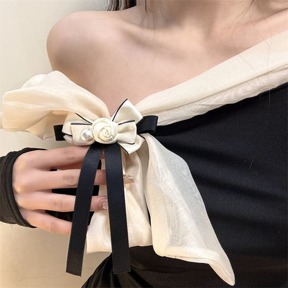 Faux Pearl Brooch Rose Bow