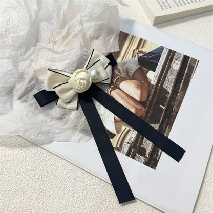 Faux Pearl Brooch Rose Bow