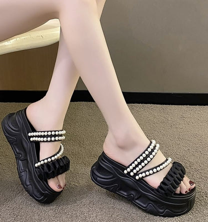 Faux Platform Pearl Sandals