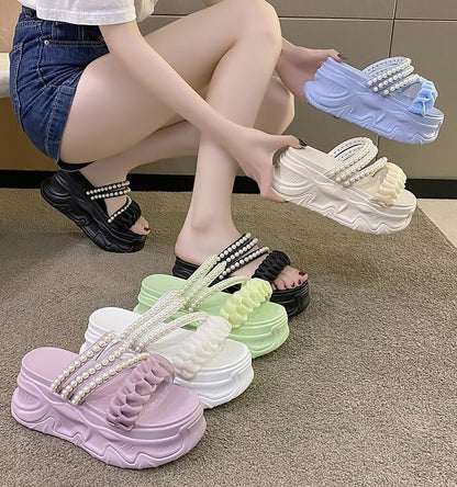 Faux Platform Pearl Sandals