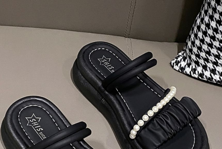 Faux Pearl Slide Sandals Platform