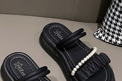 Faux Pearl Slide Sandals Platform
