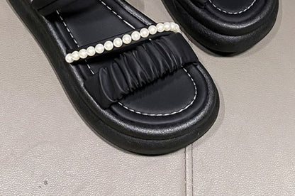 Faux Pearl Slide Sandals Platform