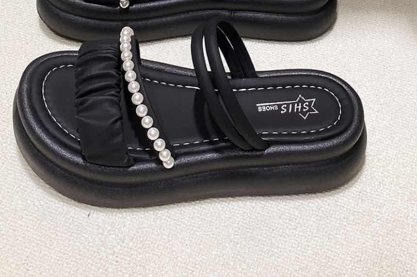Faux Pearl Slide Sandals Platform