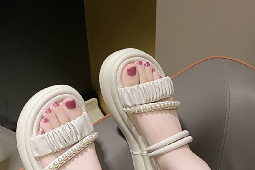 Faux Pearl Slide Sandals Platform