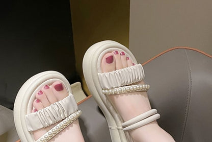 Faux Pearl Slide Sandals Platform