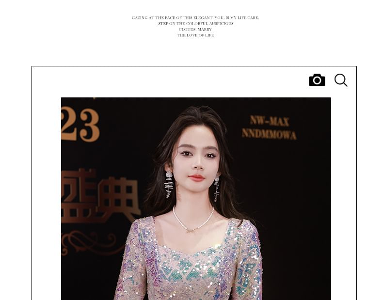 Robe trapèze longue irisée à manches aux coudes et col rond