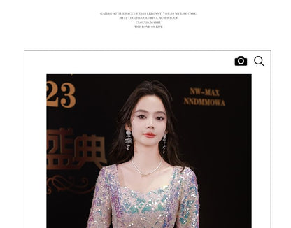 Robe trapèze longue irisée à manches aux coudes et col rond