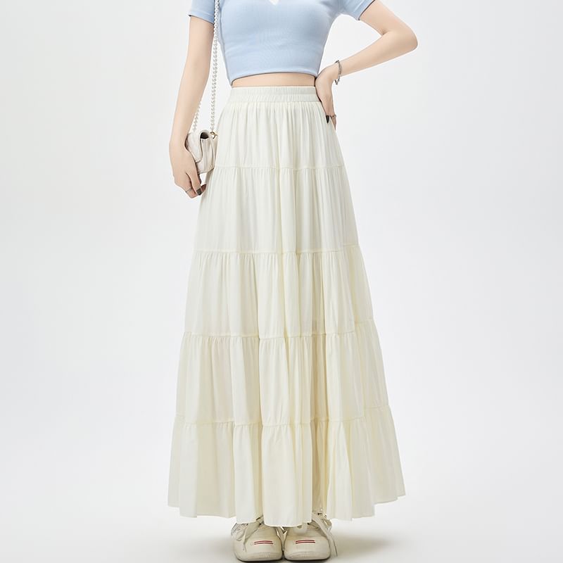 Plain Skirt High Waist Maxi A-Line