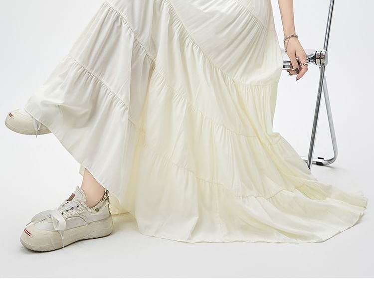 Plain Skirt High Waist Maxi A-Line