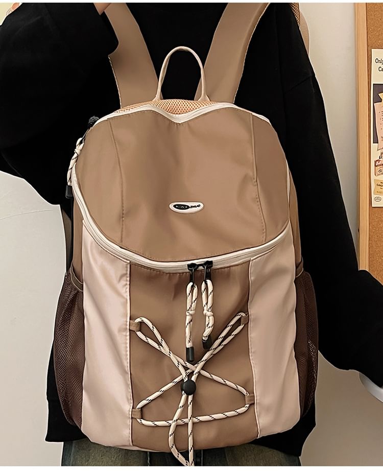 Color Block Drawstring Nylon Backpack