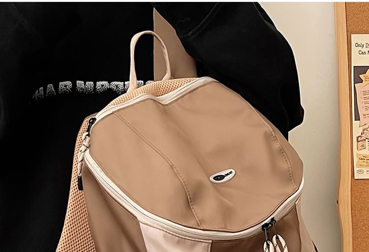 Color Block Drawstring Nylon Backpack