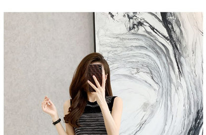 Sleeveless Round Neck Patterned Knit Mini A